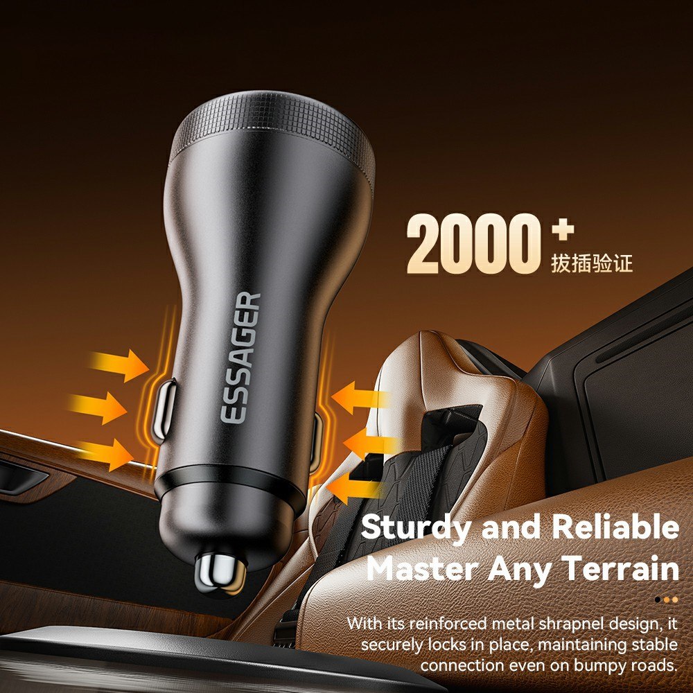 ESSAGER 100W азарядно за кола с дисплей, USB-A, Type-C - черен/сив