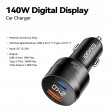 ESSAGER 140W зарядно за кола с дисплей, USB-A, Type-C, 140W - черен