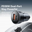 ESSAGER PD 30W зарядно за кола, USB-A, Type-C, алуминий - черен/сив