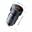 ESSAGER PD 30W зарядно за кола, USB-A, Type-C, алуминий - черен/сив