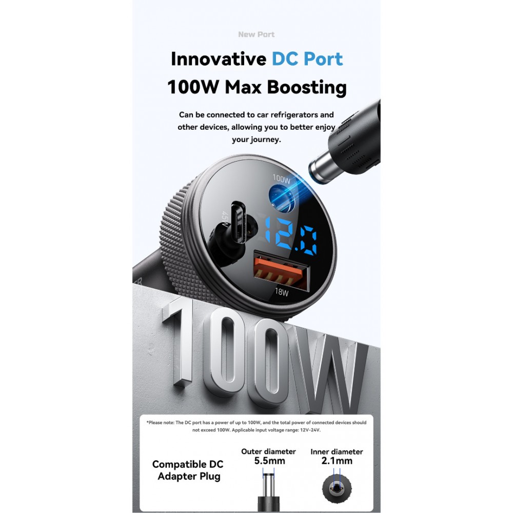 ESSAGER 150W зарядно за кола с дисплей, USB-A, Type-C, DC - сив