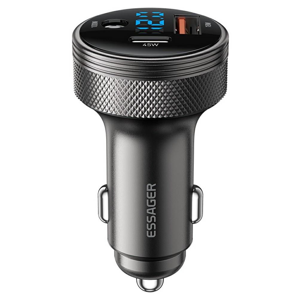 ESSAGER 150W зарядно за кола с дисплей, USB-A, Type-C, DC - сив