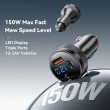 ESSAGER 150W зарядно за кола с дисплей, USB-A, Type-C, DC - сив