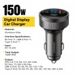 ESSAGER 150W зарядно за кола с дисплей, USB-A, Type-C, DC - сив