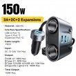 ESSAGER 150W зарядно за кола разклонител за запалка, 5 USB порта, 2 Type-C - черен