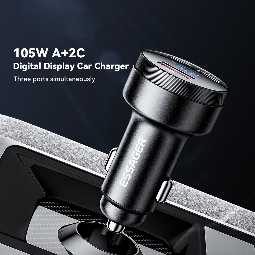 ESSAGER 105W зарядно за кола, 2x Type-C, USB-A, PPS, алуминий - 2 цвята