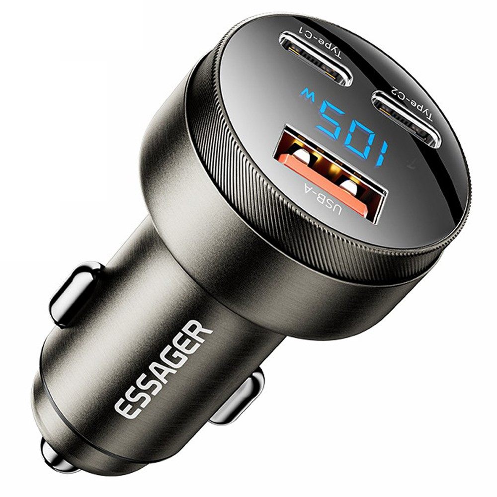 ESSAGER 105W зарядно за кола, 2x Type-C, USB-A, PPS, алуминий - 2 цвята