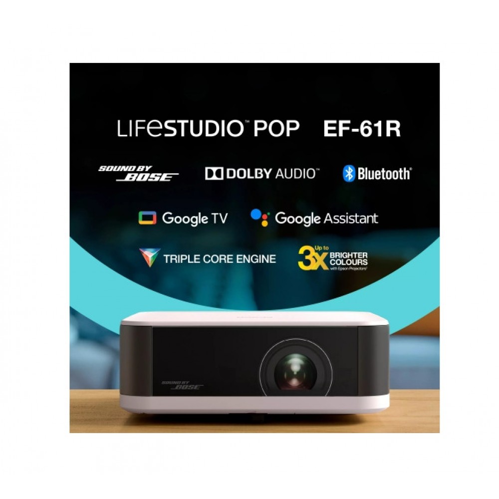 Epson EF-61R Lifestudio Pop Rose Quartz – Преносим Smart проектор, Full HD 1080p, 700 лумена, Google TV, Sound by Bose