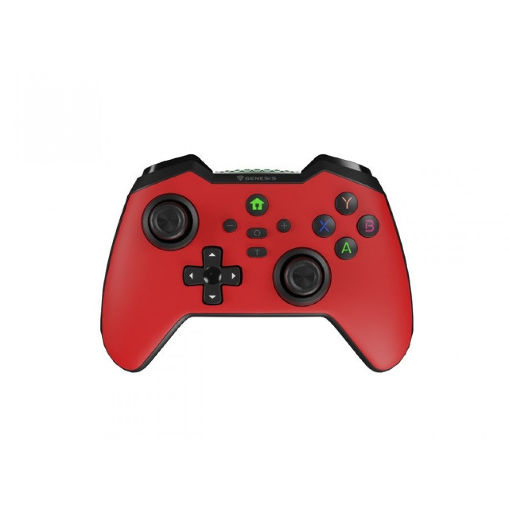 Genesis Mangan 400 - безжичен геймпад за PC/Switch/Mobile, 15ч игра, сменяем панел - червен