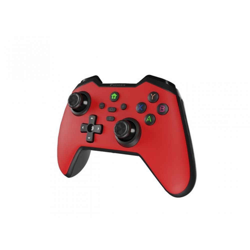 Genesis Mangan 400 - безжичен геймпад за PC/Switch/Mobile, 15ч игра, сменяем панел - червен