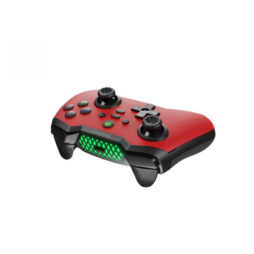 Genesis Mangan 400 - безжичен геймпад за PC/Switch/Mobile, 15ч игра, сменяем панел - червен