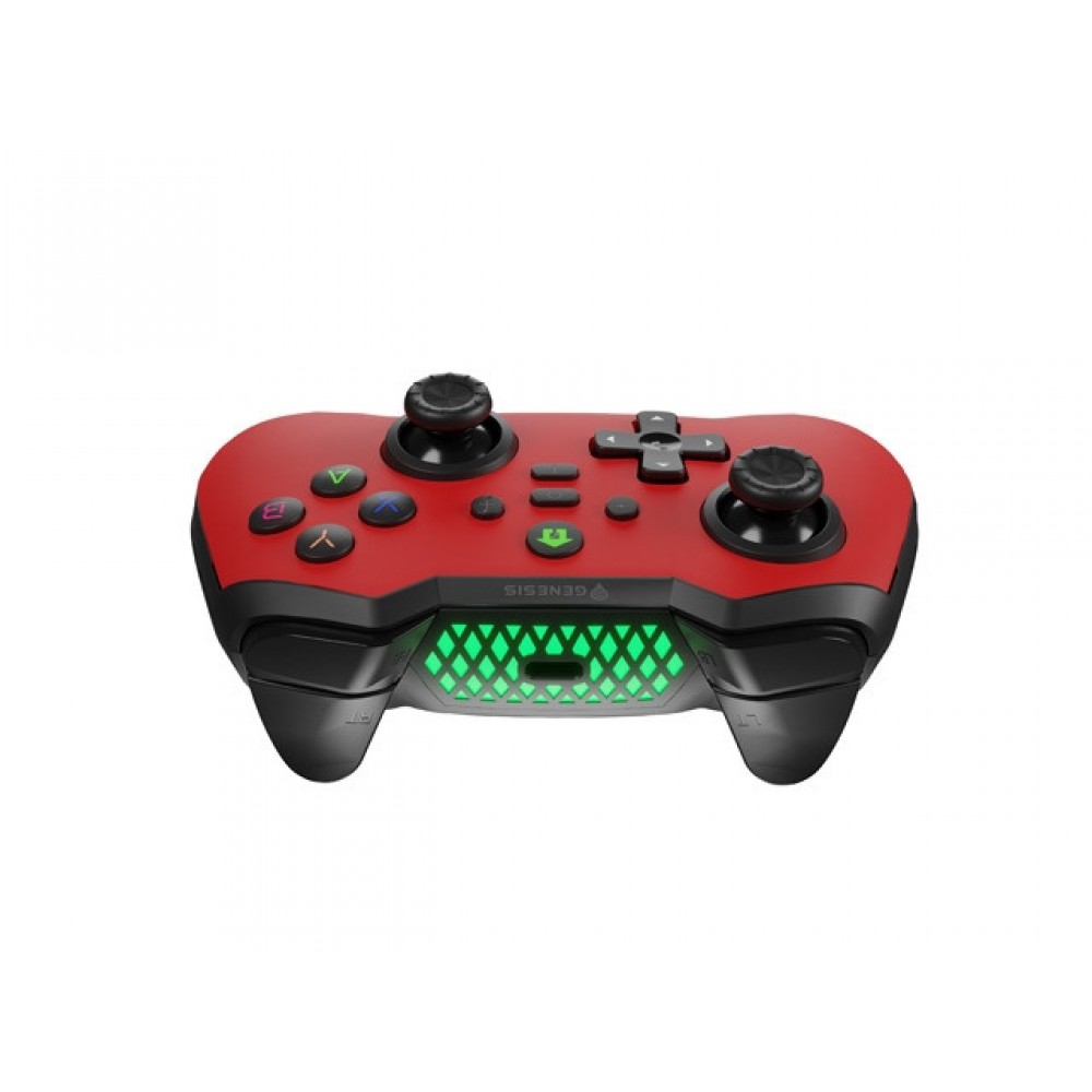 Genesis Mangan 400 - безжичен геймпад за PC/Switch/Mobile, 15ч игра, сменяем панел - червен