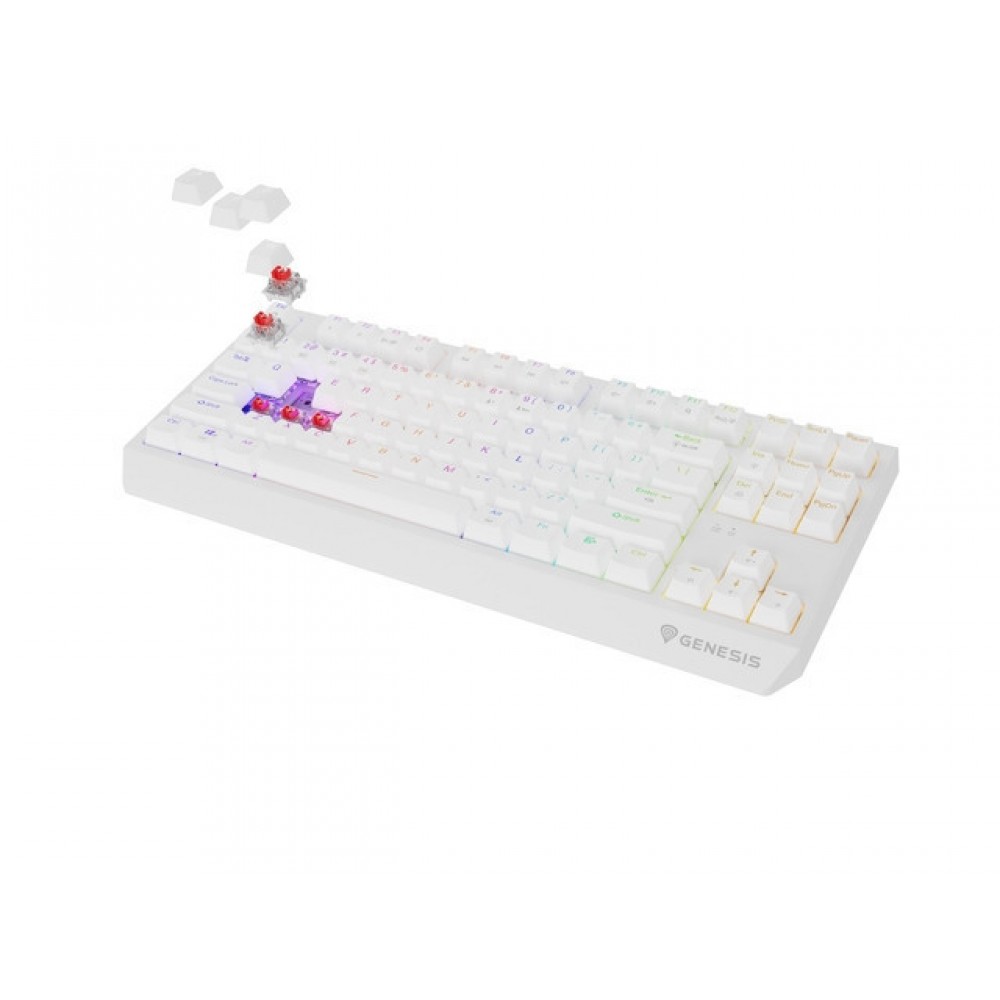 Genesis Thor 230 TKL – TKL механична клавиатура, Outemu Red, Hot-Swap, RGB, Шумоизолация - Бяла