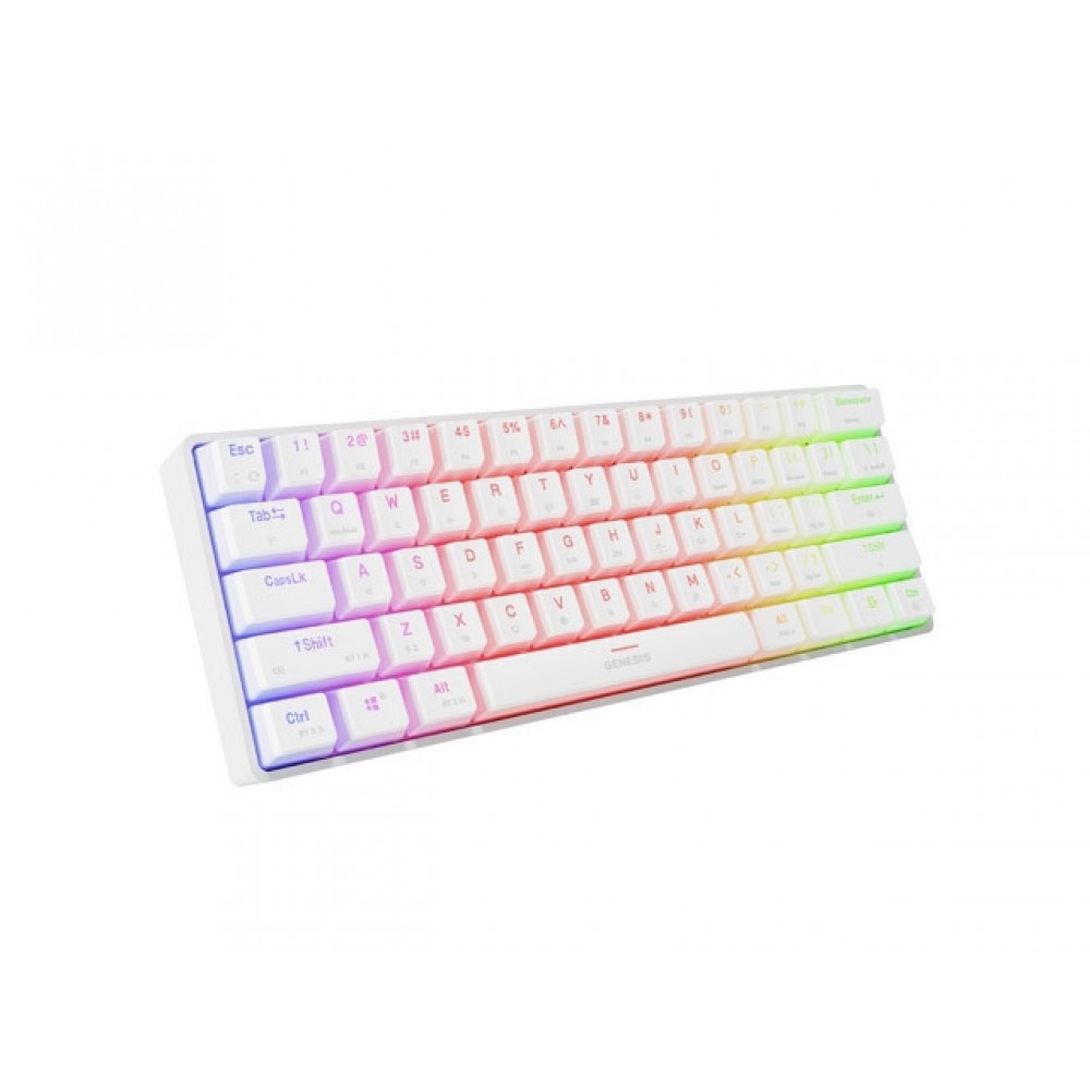 Genesis Thor 660 G2 – Безжична механична клавиатура, Gateron Red, 60%, RGB, N-Key Rollover - Бяла