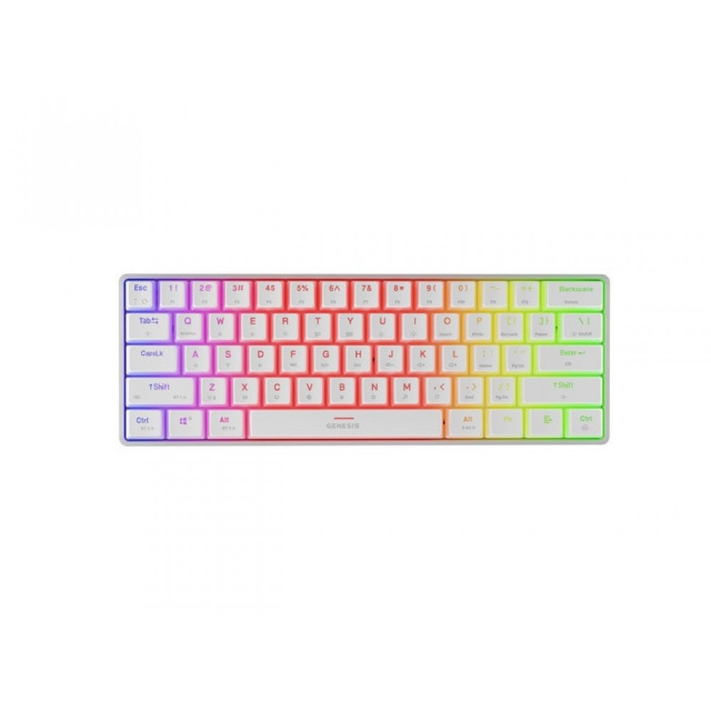 Genesis Thor 660 G2 – Безжична механична клавиатура, Gateron Red, 60%, RGB, N-Key Rollover - Бяла