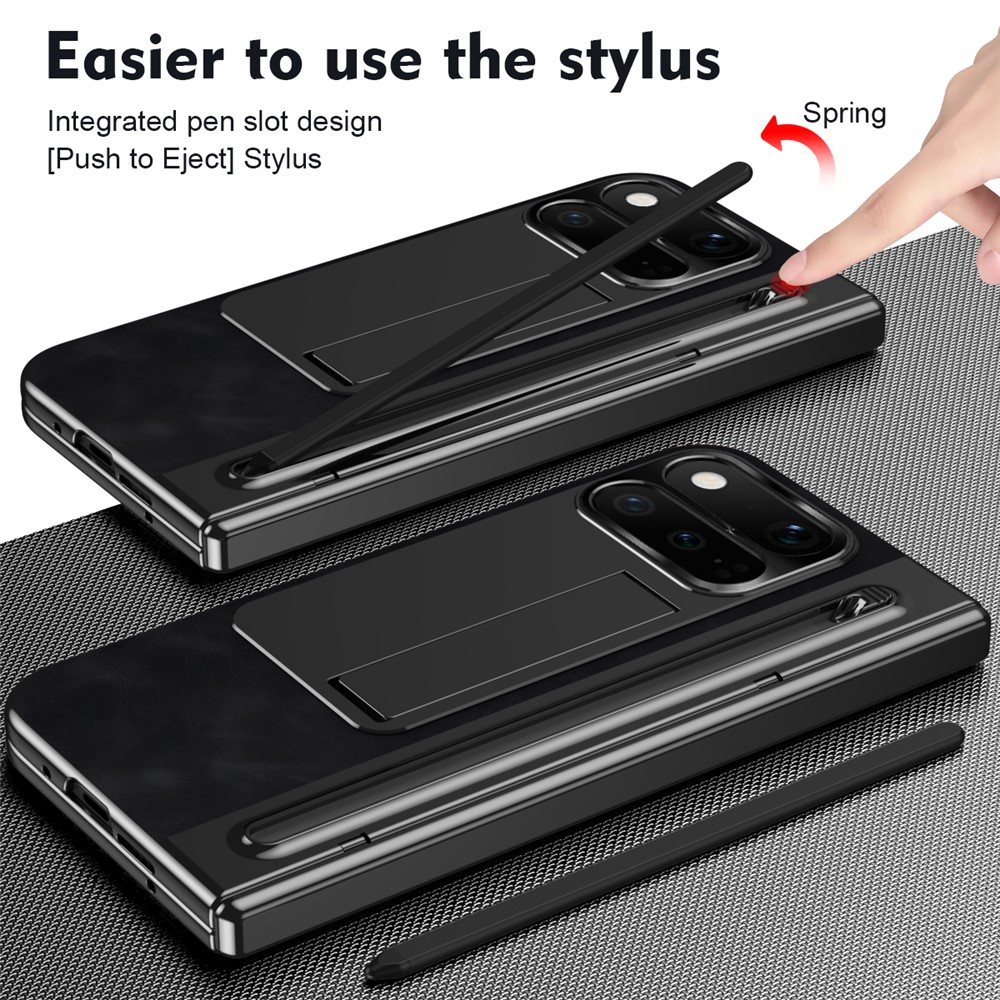 Калъф за Google Pixel 11 Pro Fold от PU Кожа и PC със Скритa Стойка, Защита на Пантата, Метален Пръстен за Камерата, Слот за Стилус и Скрийн Протектор – 4 цвята