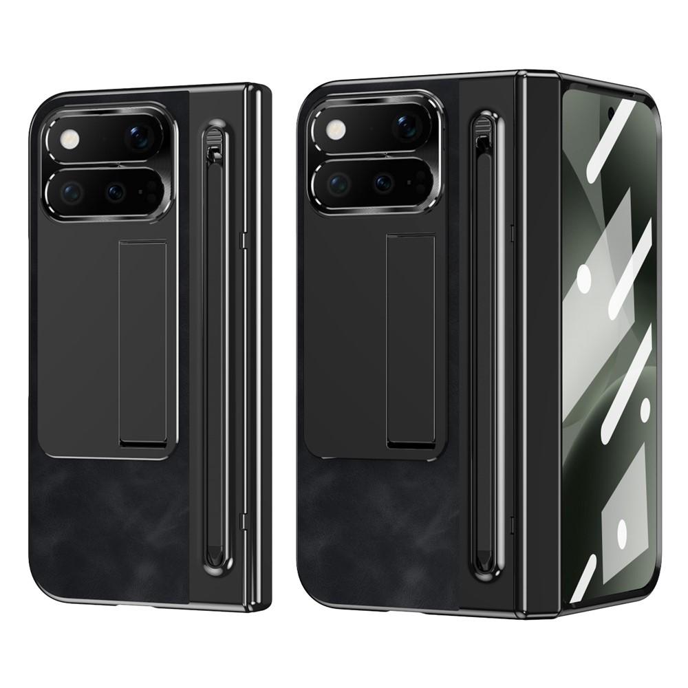 Калъф за Google Pixel 11 Pro Fold от PU Кожа и PC със Скритa Стойка, Защита на Пантата, Метален Пръстен за Камерата, Слот за Стилус и Скрийн Протектор – 4 цвята