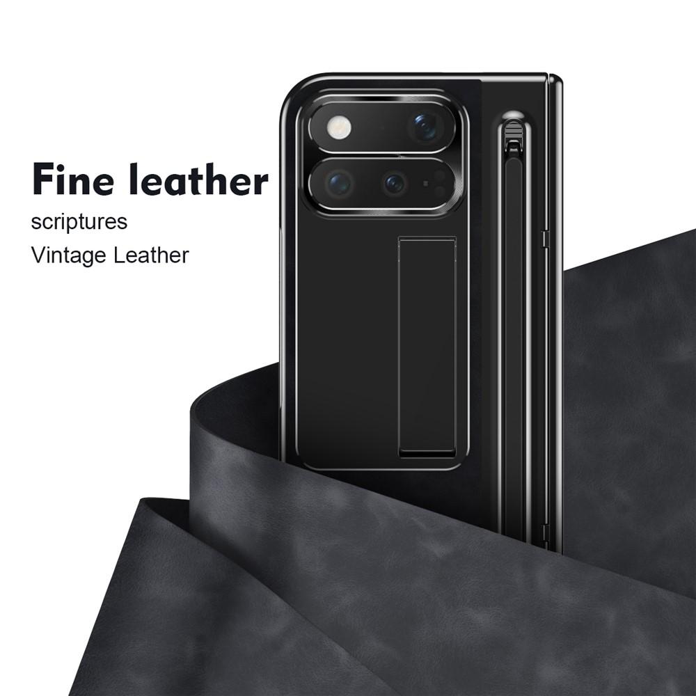 Калъф за Google Pixel 11 Pro Fold от PU Кожа и PC със Скритa Стойка, Защита на Пантата, Метален Пръстен за Камерата, Слот за Стилус и Скрийн Протектор – 4 цвята