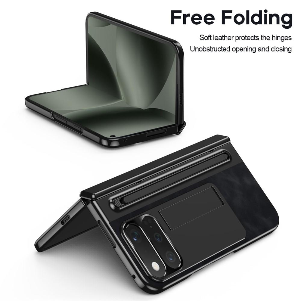 Калъф за Google Pixel 11 Pro Fold от PU Кожа и PC със Скритa Стойка, Защита на Пантата, Метален Пръстен за Камерата, Слот за Стилус и Скрийн Протектор – 4 цвята