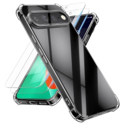 Калъф за Google Pixel 11 Pro XL от TPU с Airbag Защита в Ъглите и 2 Броя Закалени Стъкла 2.5D – Прозрачен