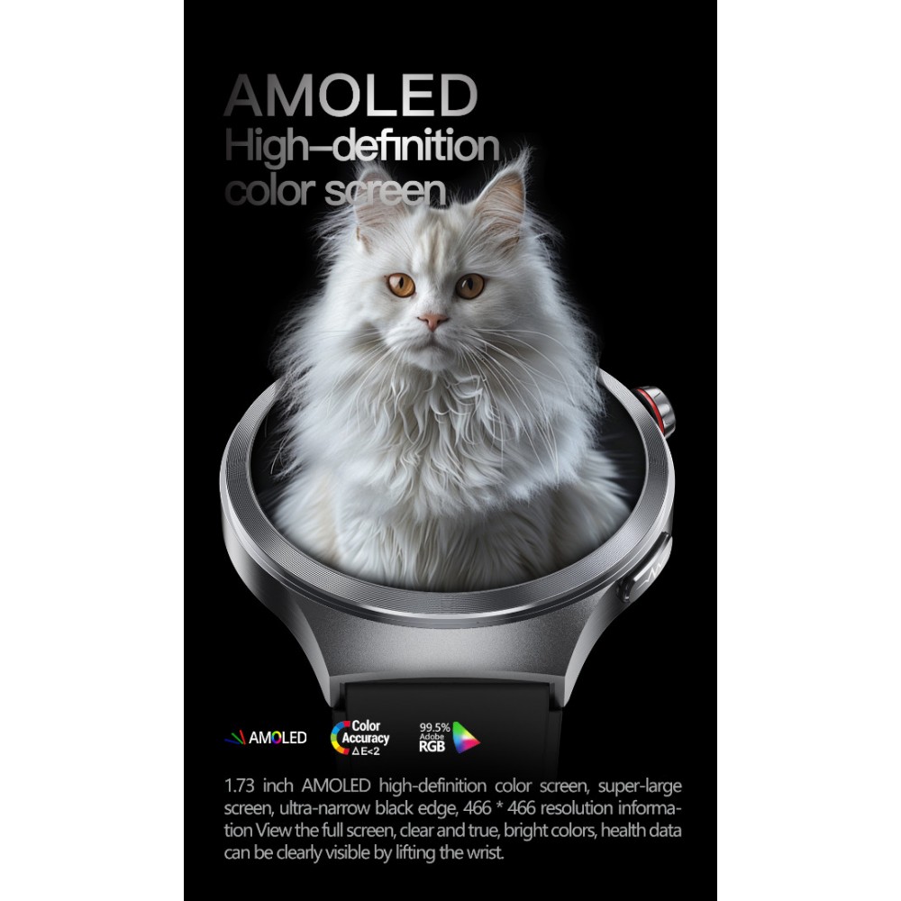 ET475 Смарт Часовник с AMOLED Дисплей и ECG – Bluetooth Обаждания, NFC, Кожена Каишка