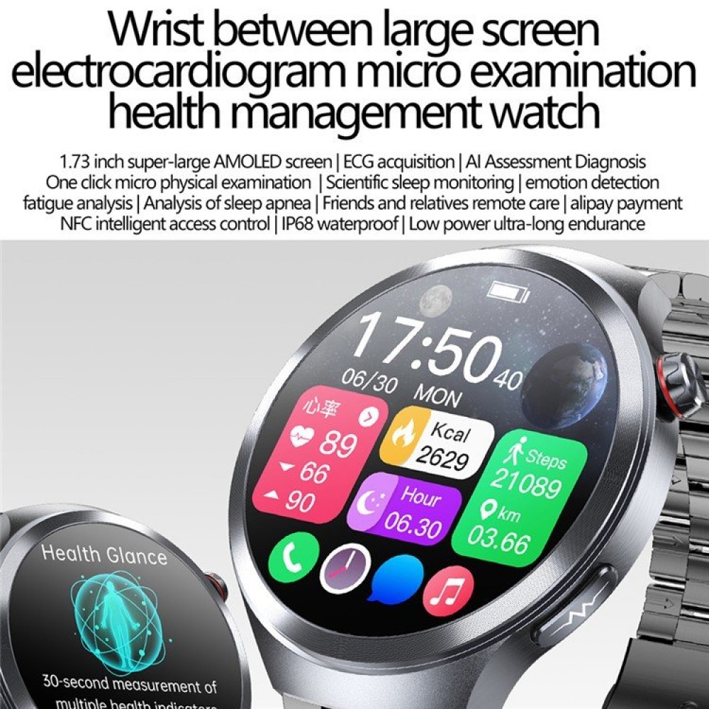 ET475 Смарт Часовник с AMOLED Дисплей и ECG – Bluetooth Обаждания, NFC, Кожена Каишка