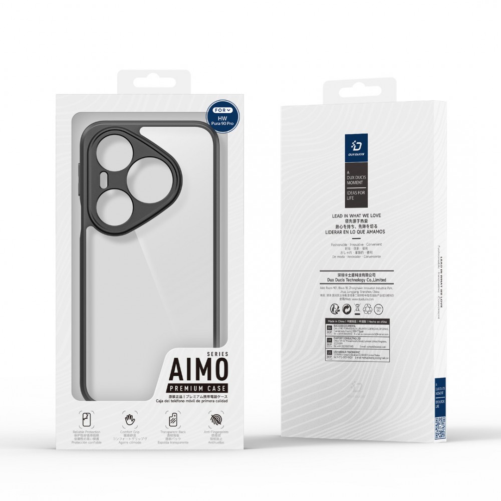 Калъф за Huawei Pura 90s Pro / Pura 90 Pro Dux Ducis Aimo Series PC + TPU Прозрачен Гръб с Удароустойчива Конструкция и Скрийн Протектор – Черен