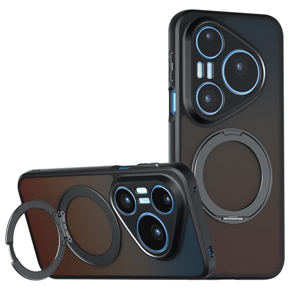 Калъф за Huawei Pura 90s Pro / Pura 90 Pro Магнитен Удароустойчив TPU + PC с 360° Въртяща Стойка и Скрийн Протектор – Прозрачен Черен