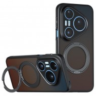 Калъф за Huawei Pura 90s Pro / Pura 90 Pro Магнитен Удароустойчив TPU + PC с 360° Въртяща Стойка и Скрийн Протектор – Прозрачен Черен