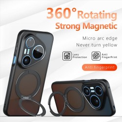 Калъф за Huawei Pura 90s Pro / Pura 90 Pro Магнитен Удароустойчив TPU + PC с 360° Въртяща Стойка и Скрийн Протектор – Прозрачен Черен