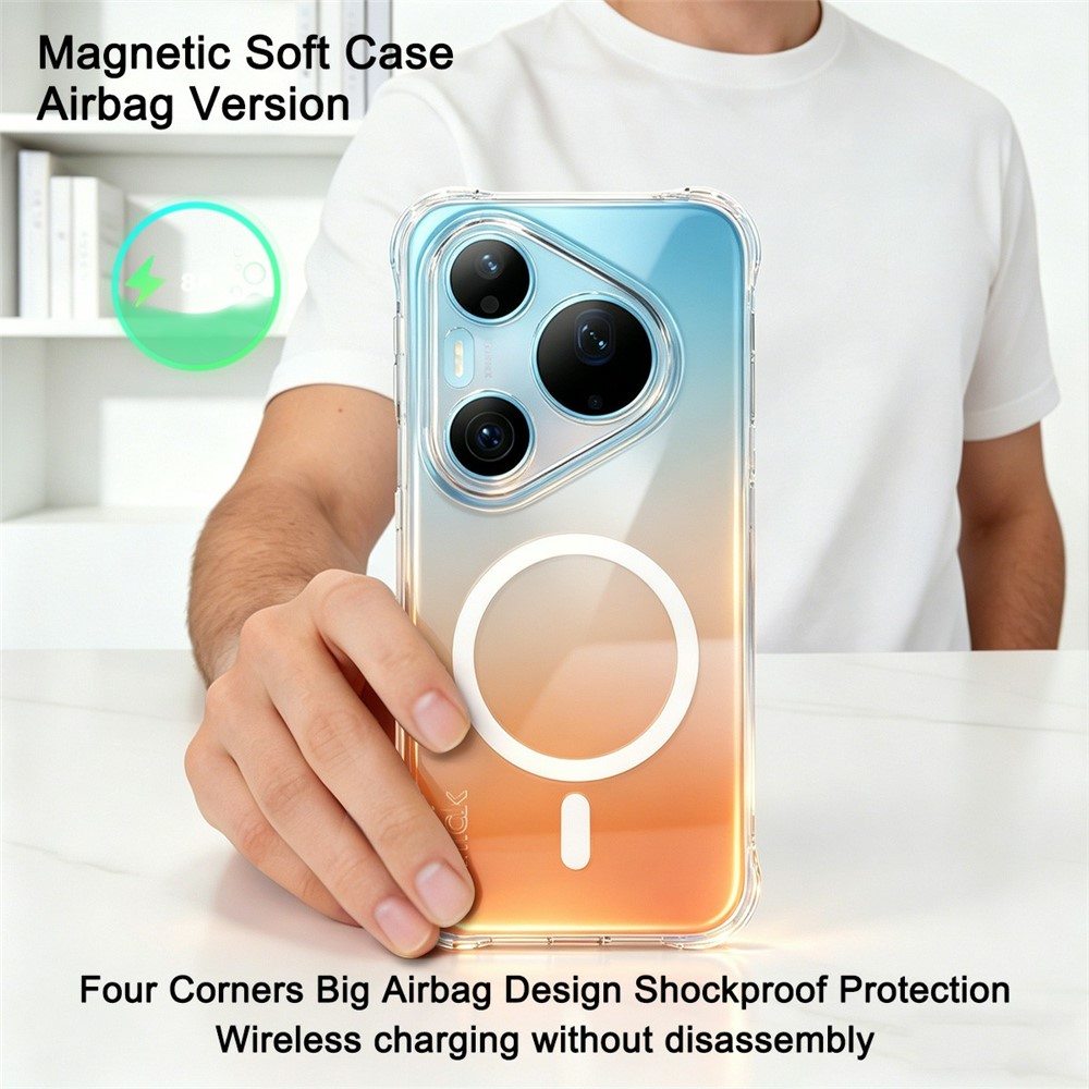 Калъф за Huawei Pura 90s Pro Max / Pura 90 Pro Max IMAK Магнитен Удароустойчив TPU Airbag със Скрийн Протектор – Прозрачен