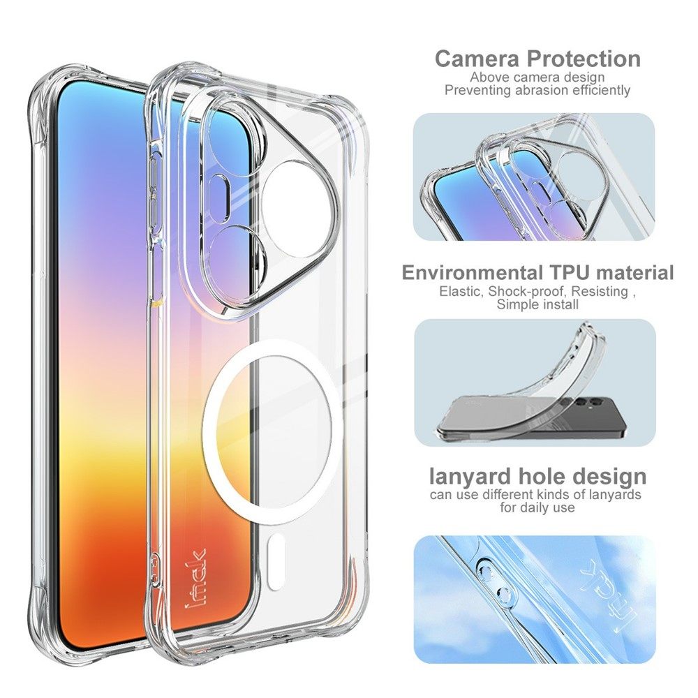 Калъф за Huawei Pura 90s Pro Max / Pura 90 Pro Max IMAK Магнитен Удароустойчив TPU Airbag със Скрийн Протектор – Прозрачен