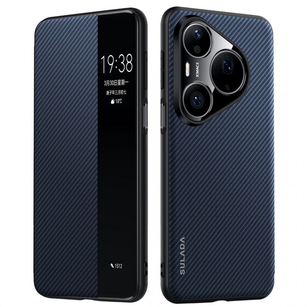 Калъф SULADA Kevlar 600D за Huawei Pura 90 Pro / 90s Pro със Смарт Прозорец и Скрийн Протектор – 3 цвята