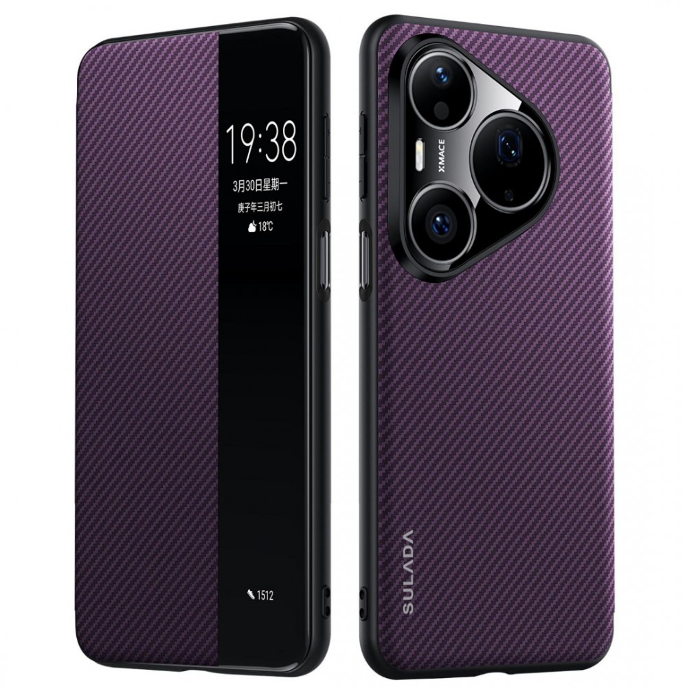 Калъф SULADA Kevlar 600D за Huawei Pura 90 Pro / 90s Pro със Смарт Прозорец и Скрийн Протектор – 3 цвята