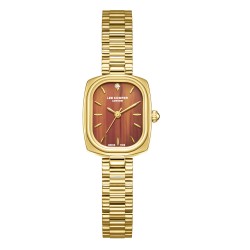 Дамски часовник Lee Cooper LC08347.140 – със златиста стоманена верижка, кафяв циферблат със златисти детайли и кристал на 12 часа