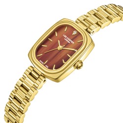 Дамски часовник Lee Cooper LC08347.140 – със златиста стоманена верижка, кафяв циферблат със златисти детайли и кристал на 12 часа