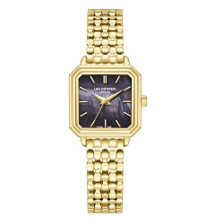 Дамски часовник Lee Cooper LC08358.150 – със златиста стоманена верижка, черен седефен циферблат и правоъгълен корпус