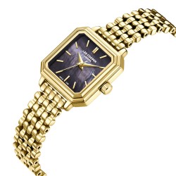 Дамски часовник Lee Cooper LC08358.150 – със златиста стоманена верижка, черен седефен циферблат и правоъгълен корпус