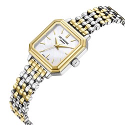 Дамски часовник Lee Cooper LC08358.220 – със сребристо-златиста стоманена верижка, седефен циферблат и правоъгълен корпус