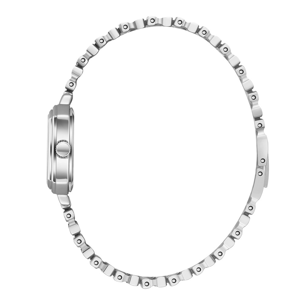 Дамски часовник Lee Cooper LC08358.300 – със сребриста стоманена верижка, лилав циферблат и правоъгълен корпус