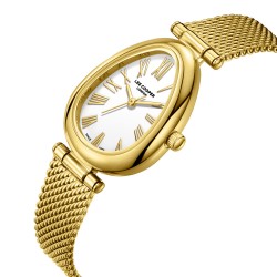 Дамски часовник Lee Cooper LC08360.130 – със златиста стоманена верижка, сив циферблат и овален корпус 23 мм