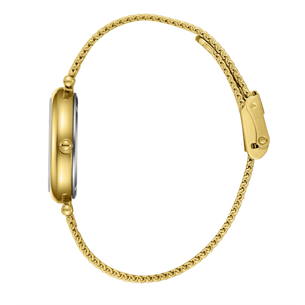 Дамски часовник Lee Cooper LC08360.130 – със златиста стоманена верижка, сив циферблат и овален корпус 23 мм