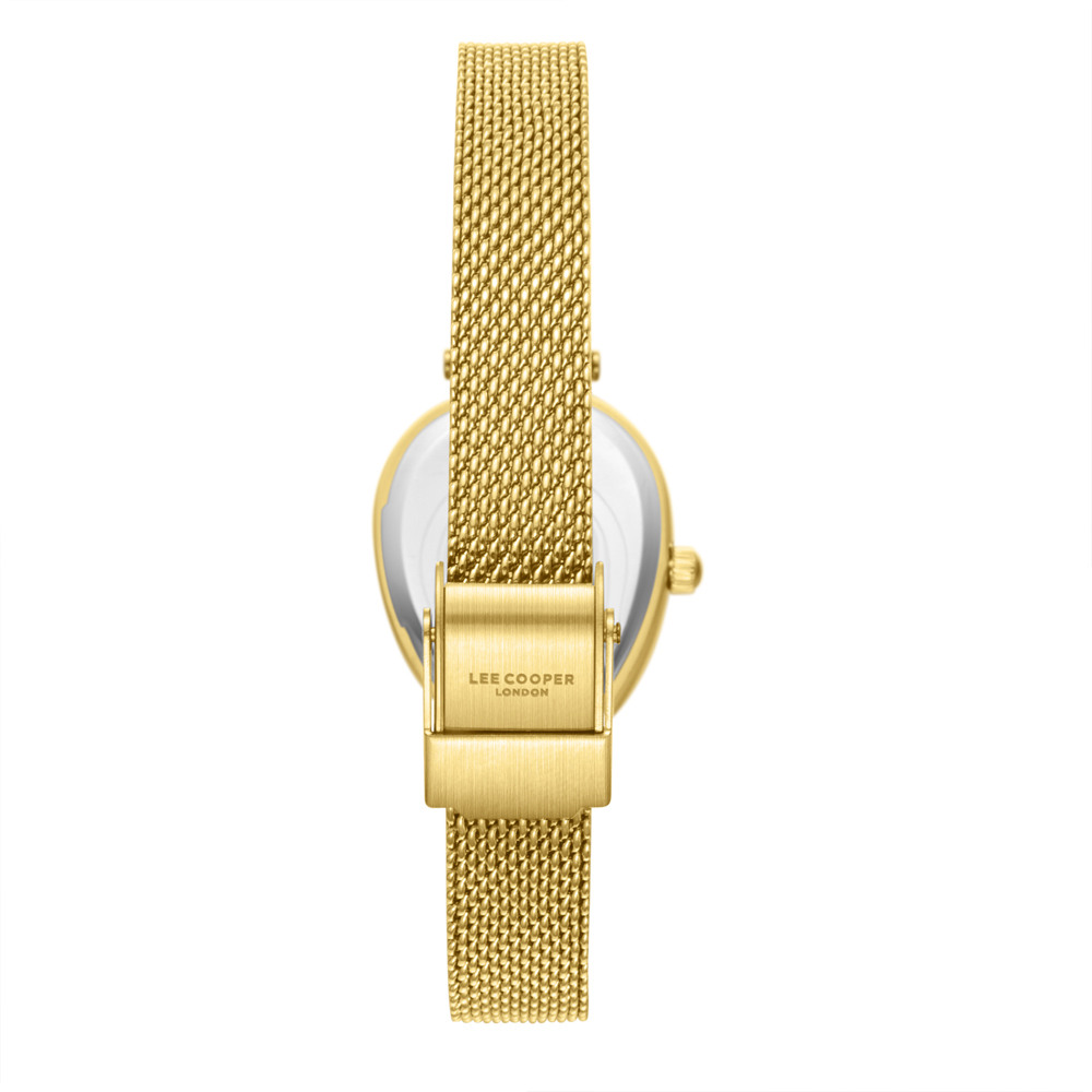 Дамски часовник Lee Cooper LC08360.130 – със златиста стоманена верижка, сив циферблат и овален корпус 23 мм