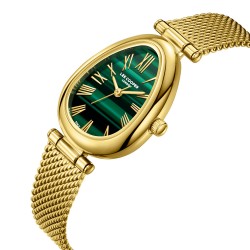 Дамски часовник Lee Cooper LC08360.170 – със златиста стоманена верижка, зелен циферблат със златисти детайли и овален корпус 23 мм