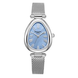 Дамски часовник Lee Cooper LC08360.300 – със сребриста стоманена верижка, седефено-син циферблат и овален корпус 23 мм