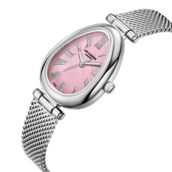 Дамски часовник Lee Cooper LC08360.380 – със сребриста стоманена верижка, седефено-розов циферблат и овален корпус 23 мм