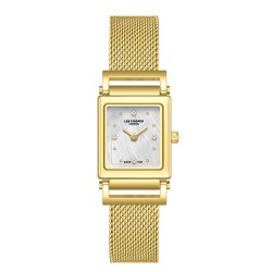 Дамски часовник Lee Cooper LC08386.120 – златиста стоманена верижка, правоъгълен седефен циферблат с кристали