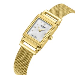 Дамски часовник Lee Cooper LC08386.120 – златиста стоманена верижка, правоъгълен седефен циферблат с кристали