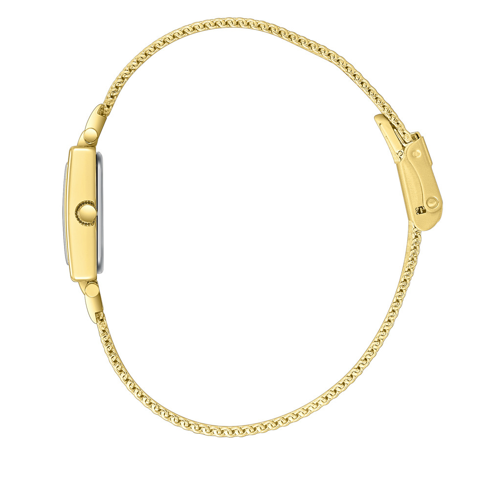 Дамски часовник Lee Cooper LC08386.120 – златиста стоманена верижка, правоъгълен седефен циферблат с кристали