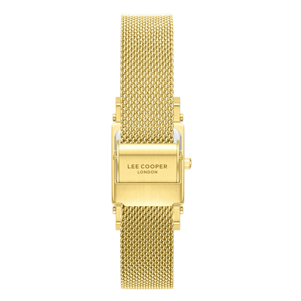 Дамски часовник Lee Cooper LC08386.120 – златиста стоманена верижка, правоъгълен седефен циферблат с кристали